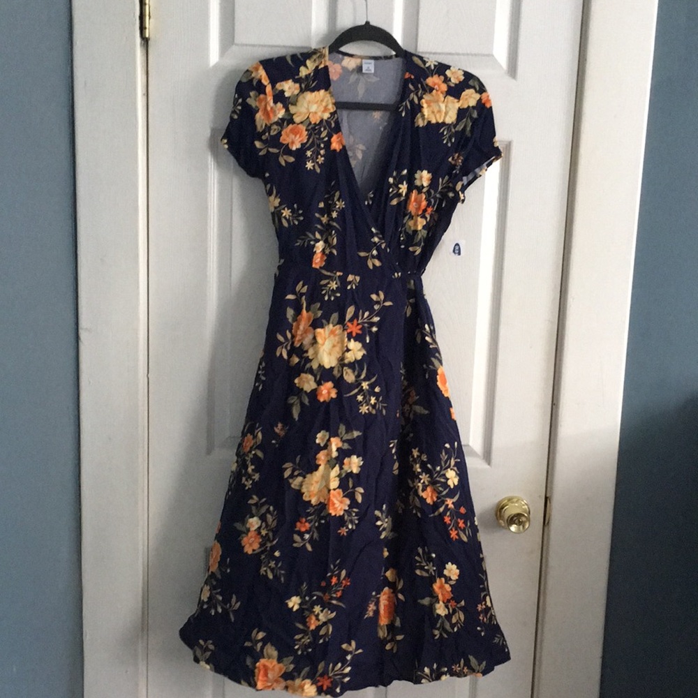 Navy floral wrap dress